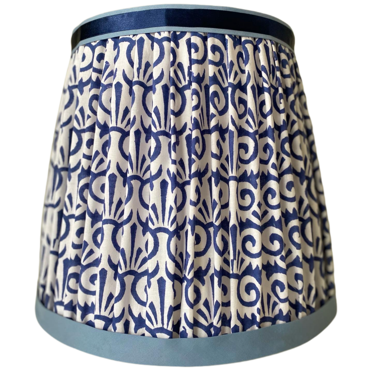 Pleated Blue & White Indian Print Large Soft Lampshade