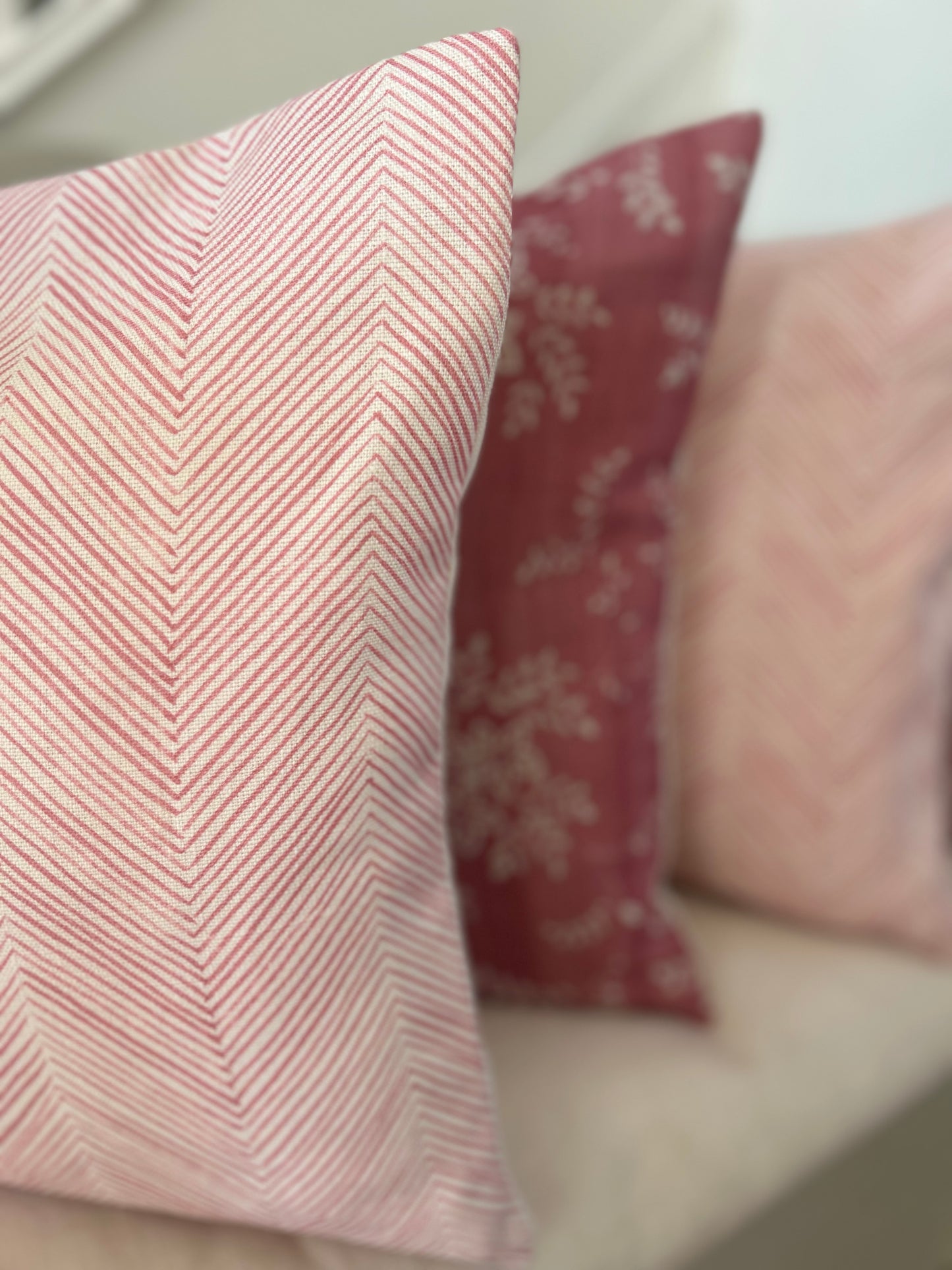 Soft Red Fine Herringbone Sarah Hardaker Cushion Cover
