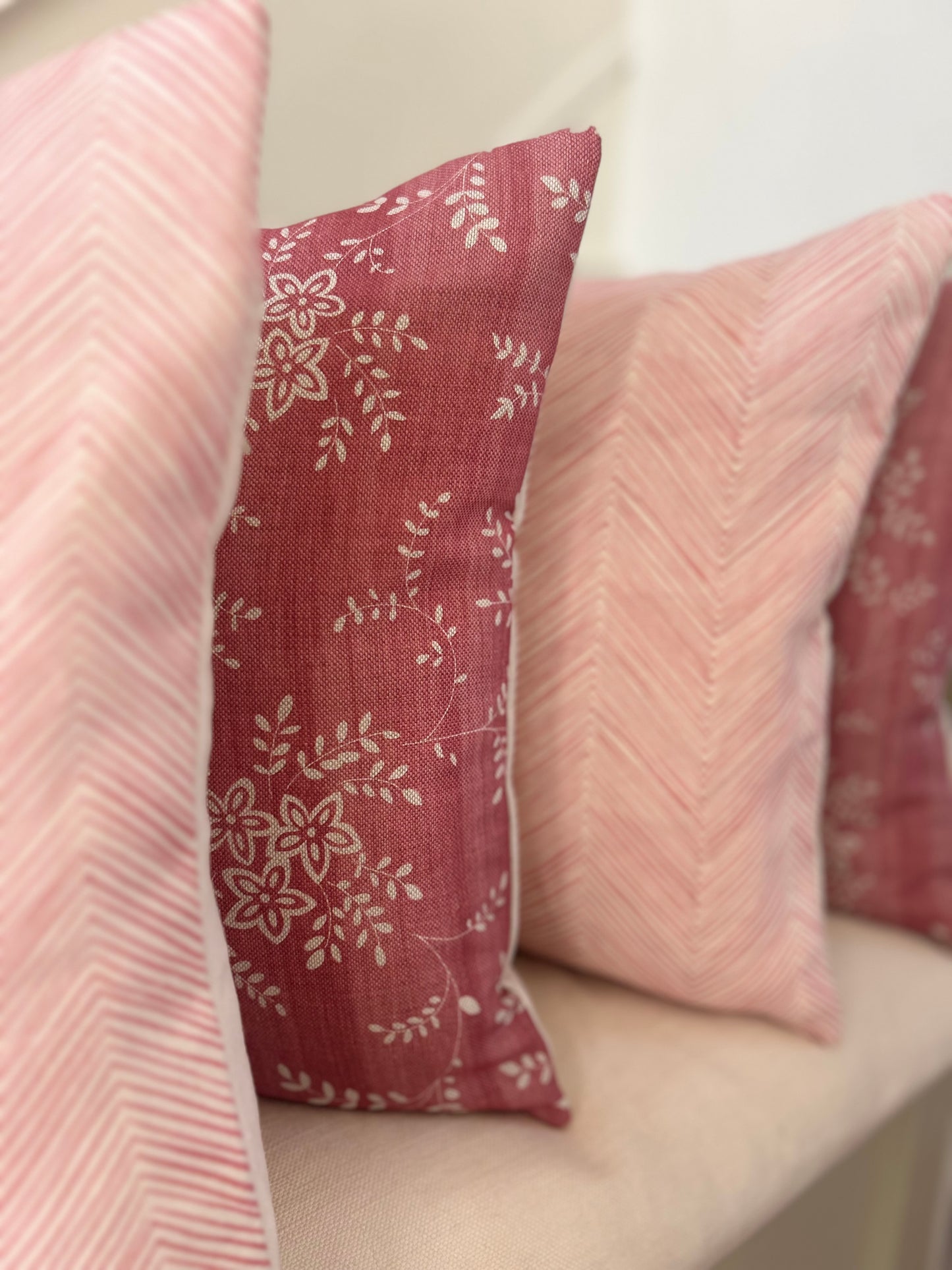 Soft Red Fine Herringbone Sarah Hardaker Cushion Cover