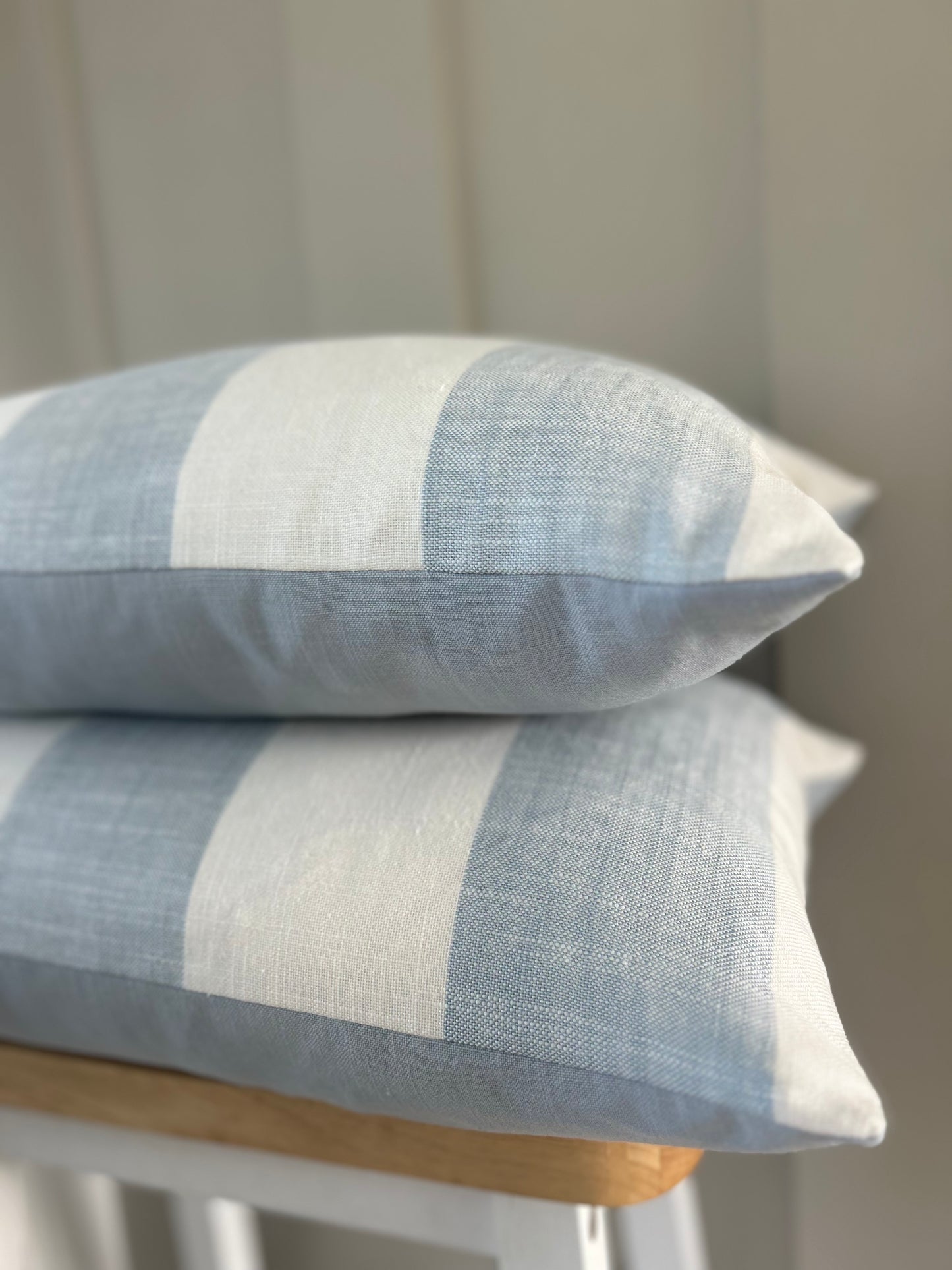 Blue and Ivory Block Stripe Extra Large Cushion Cover