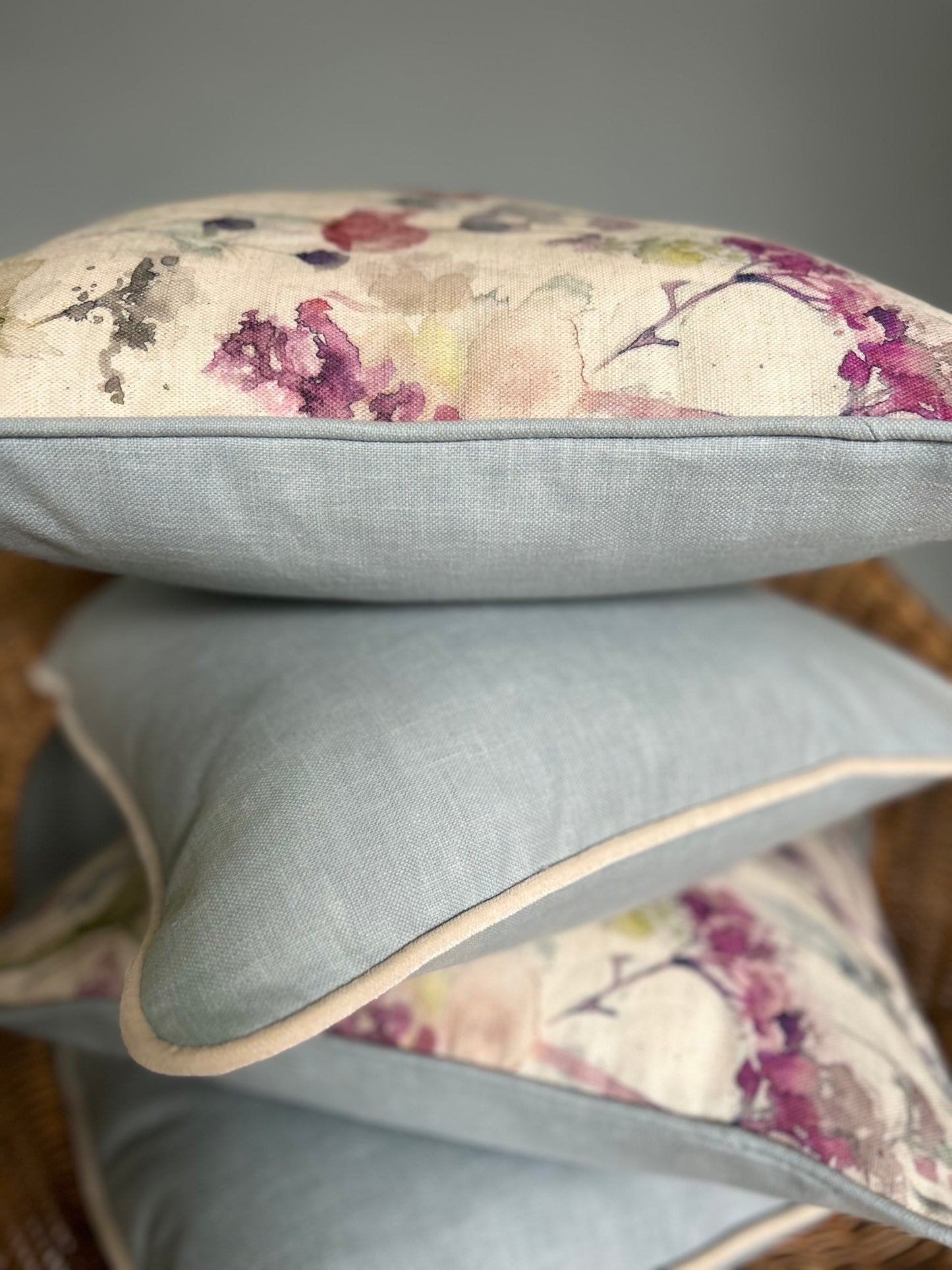 Mid Blue With Stone Velvet Piping Cushion Cover
