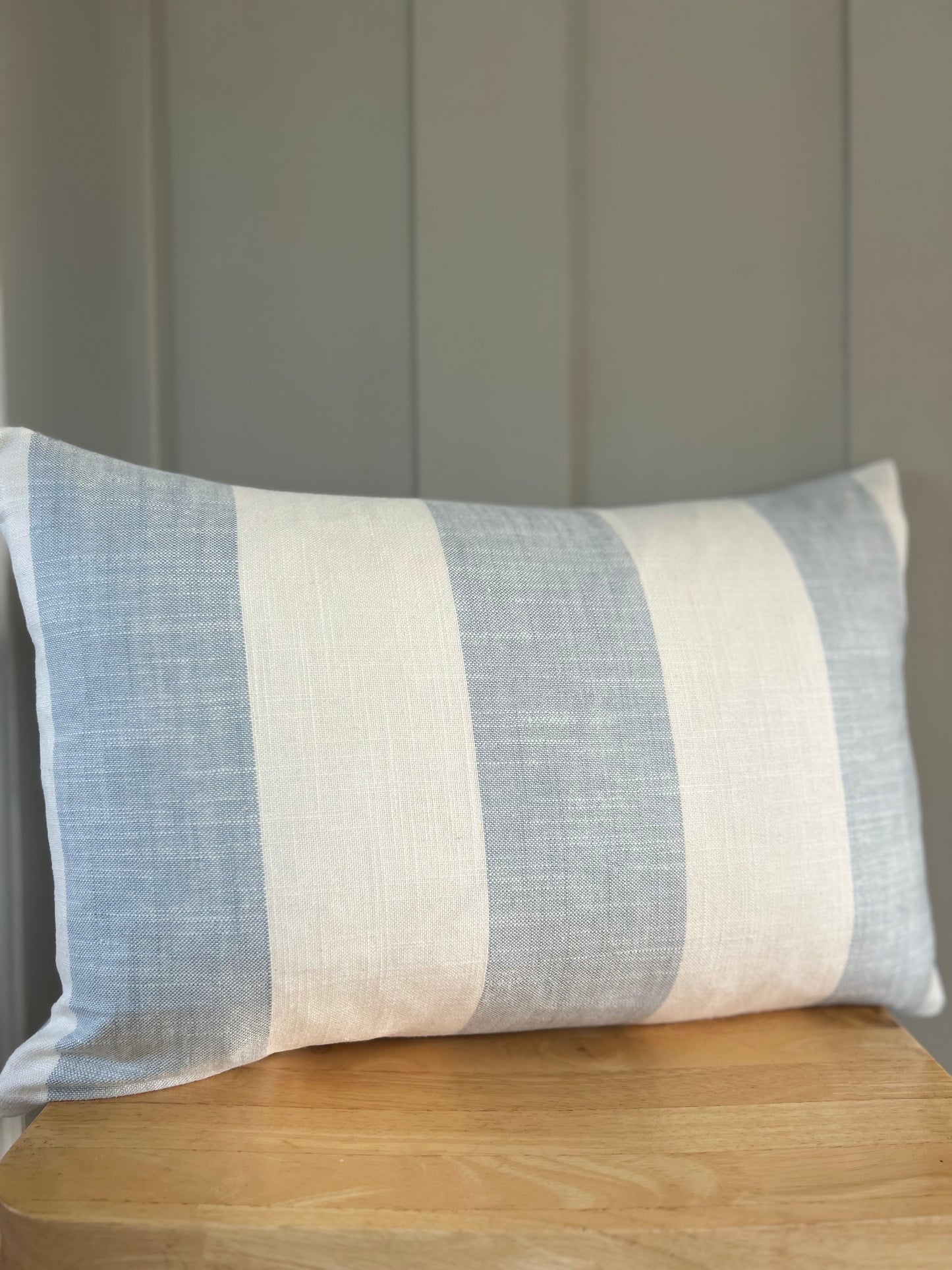 Blue and Ivory Block Stripe Extra Large Cushion Cover
