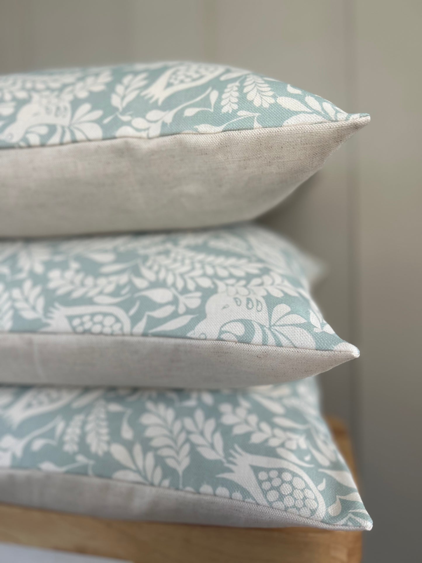Charlotte Gaisford Linen Cushion Cover Light Blue and Ivory