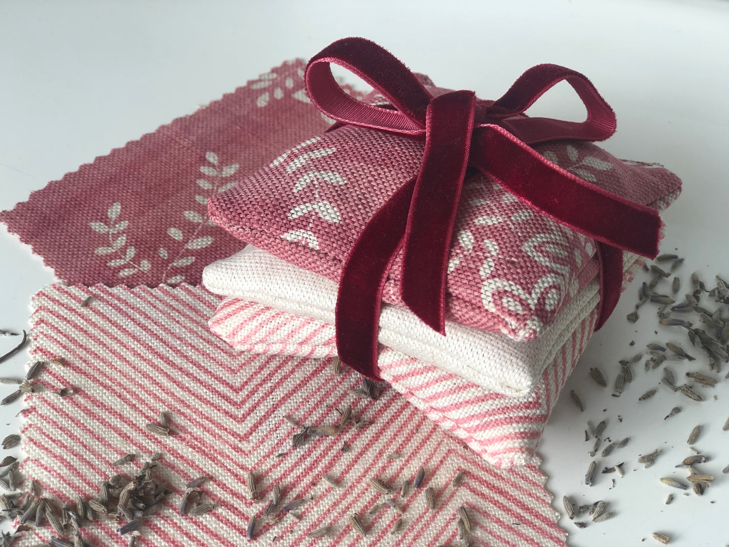 Lavender Stack Soft Cherry Red, Plain Linen & Herringbone
