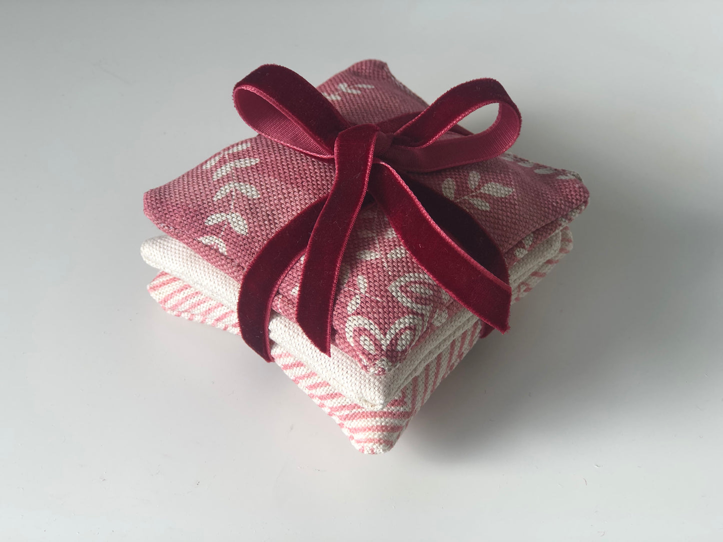 Lavender Stack Soft Cherry Red, Plain Linen & Herringbone