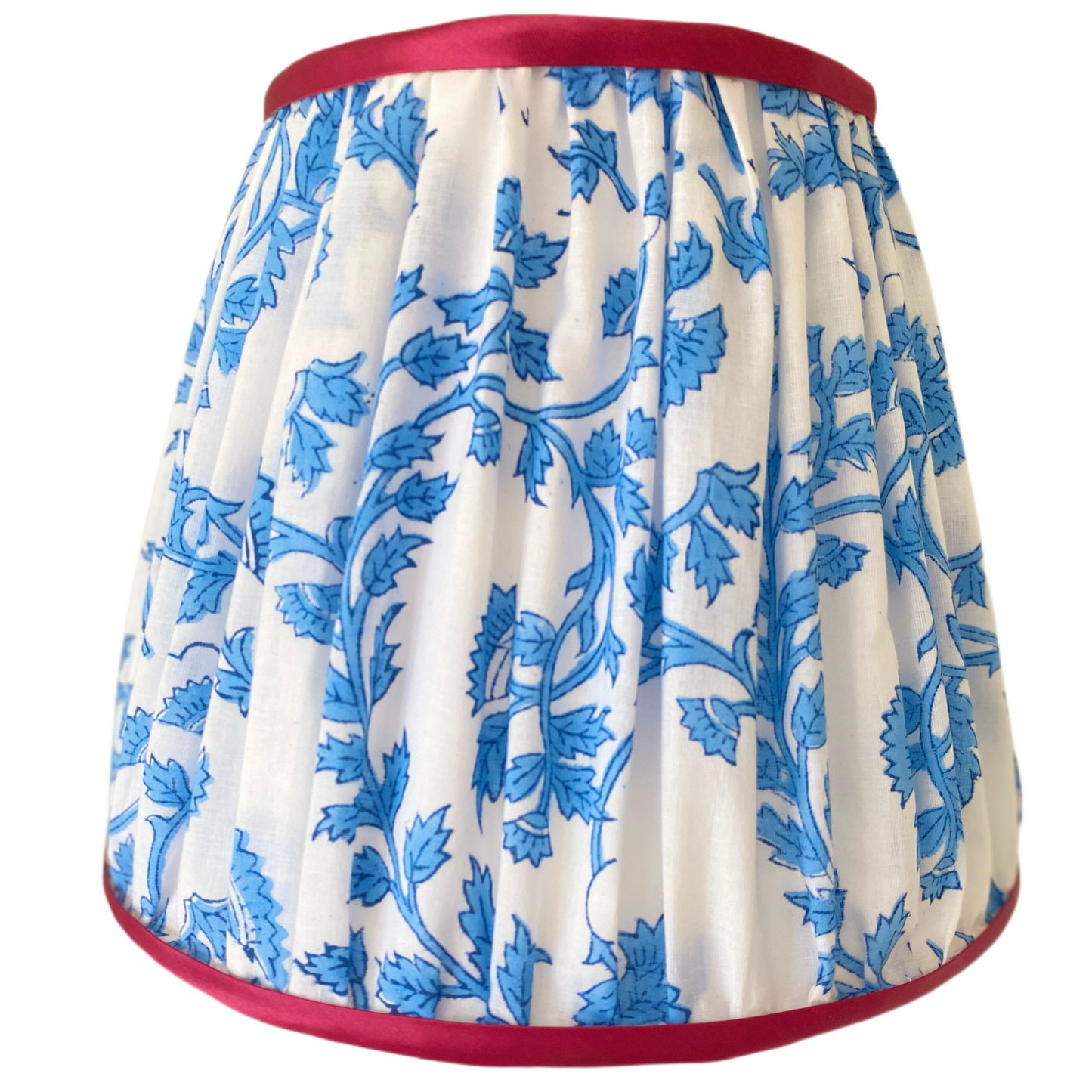 Blue and Fuchsia Indian Block Print Gathered Soft Lampshade