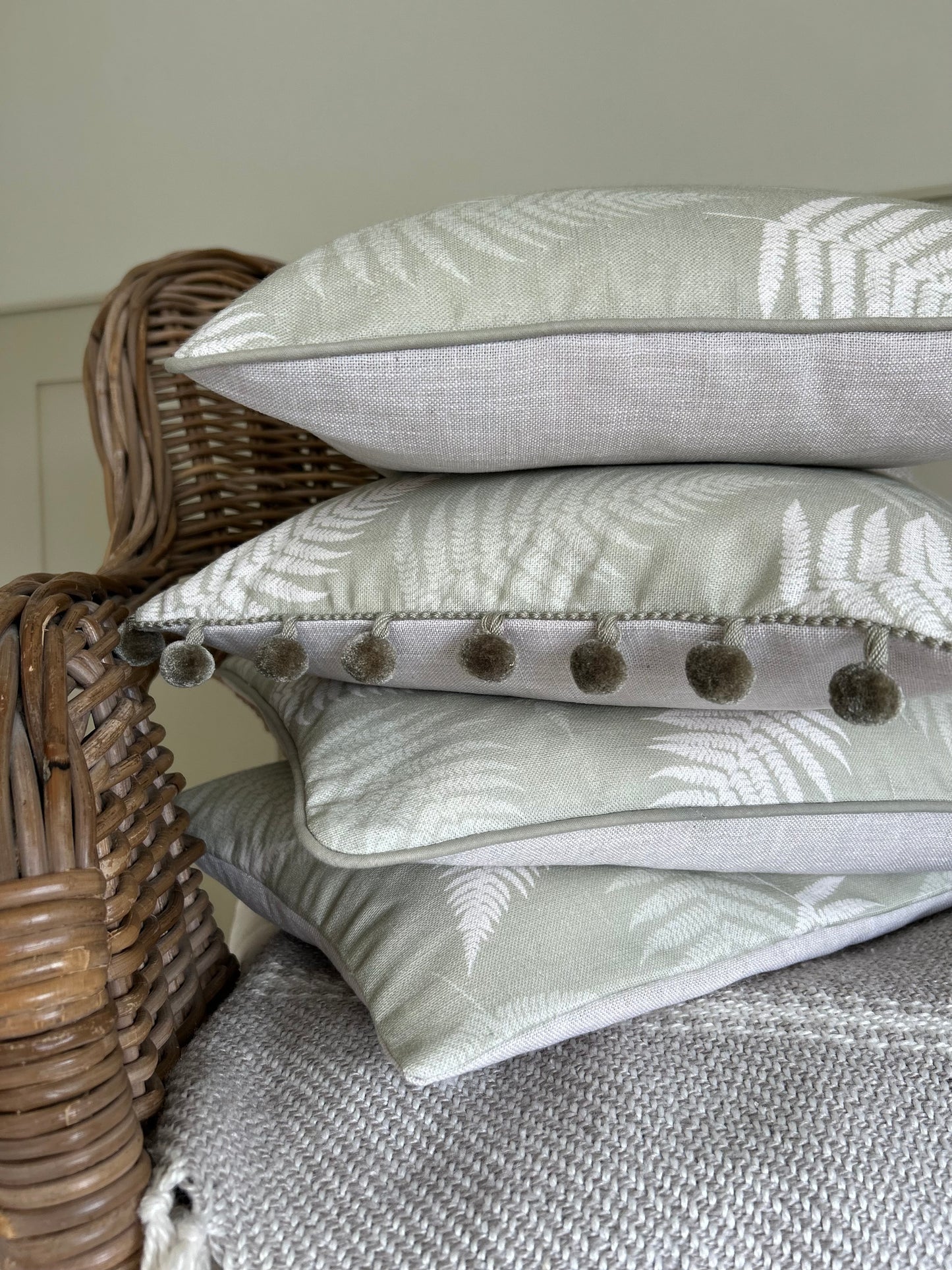 Meg Morton Soft Green Fern with Natural Linen Cushion Cover