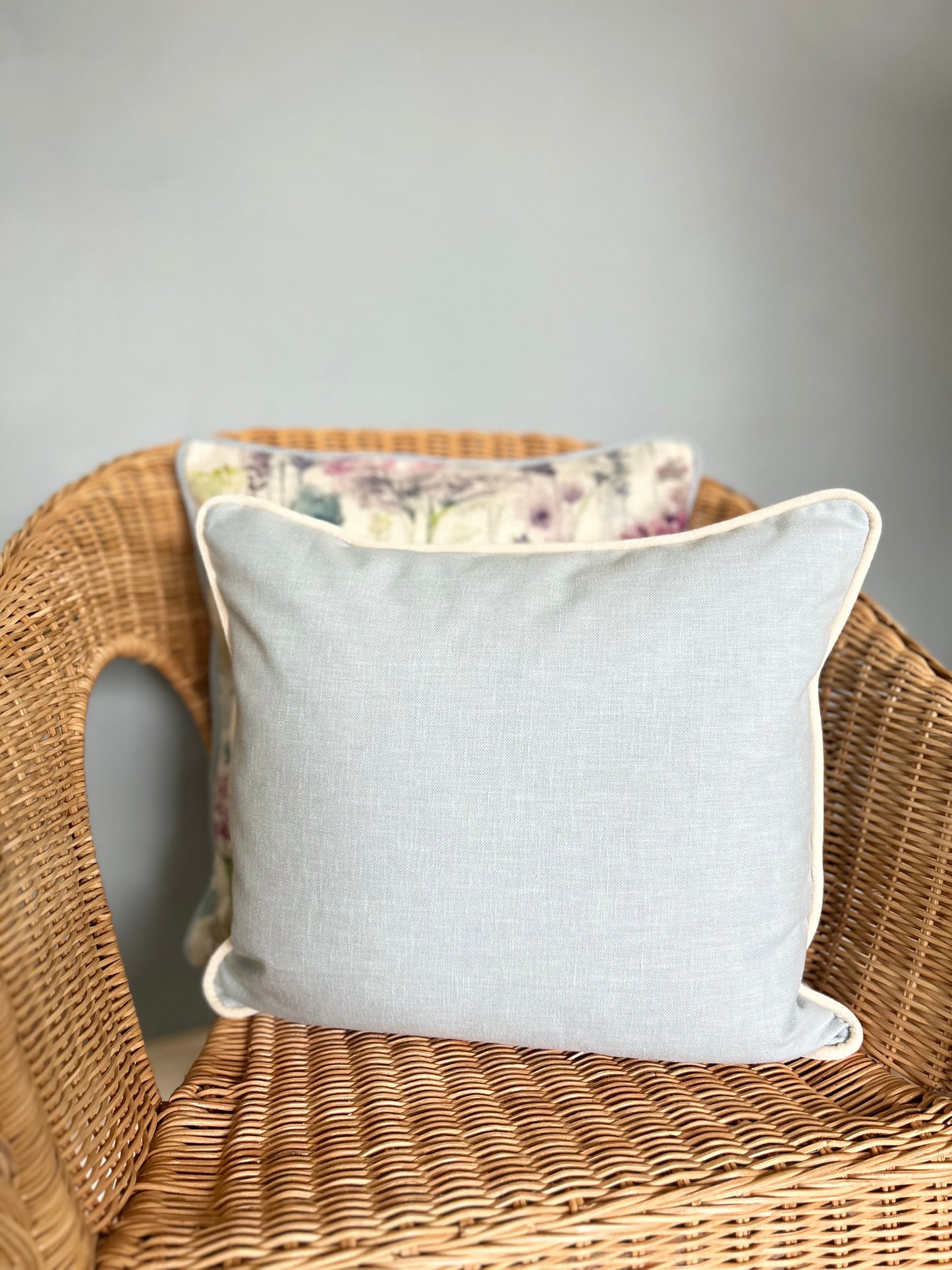Mid Blue With Stone Velvet Piping Cushion Cover