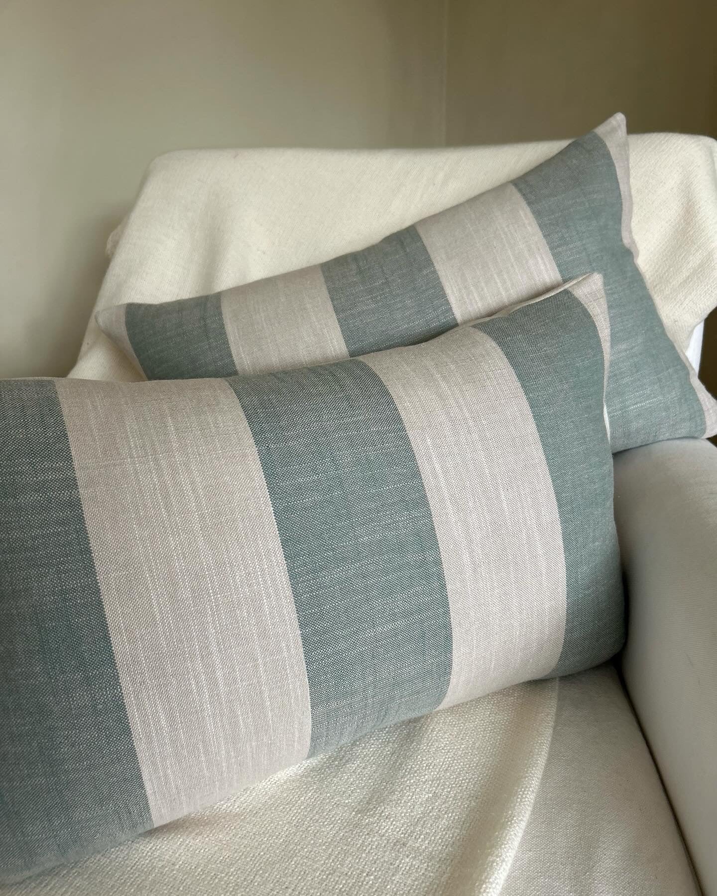 Soft Green and Stone Block Stripe Extra Large Cushion Cover