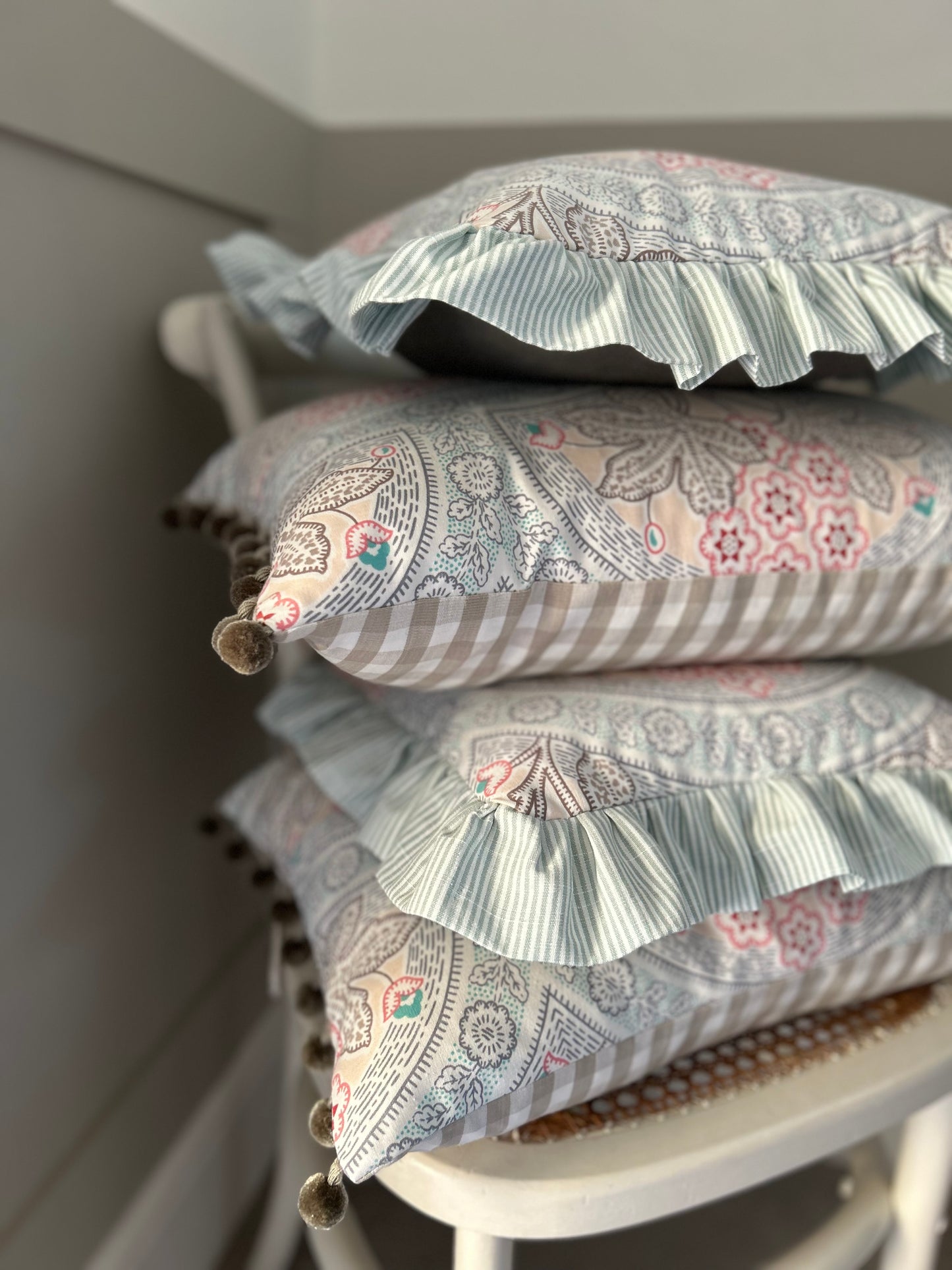 Ulster Weaver Pom Pom with Check Extra Large Cushion Cover