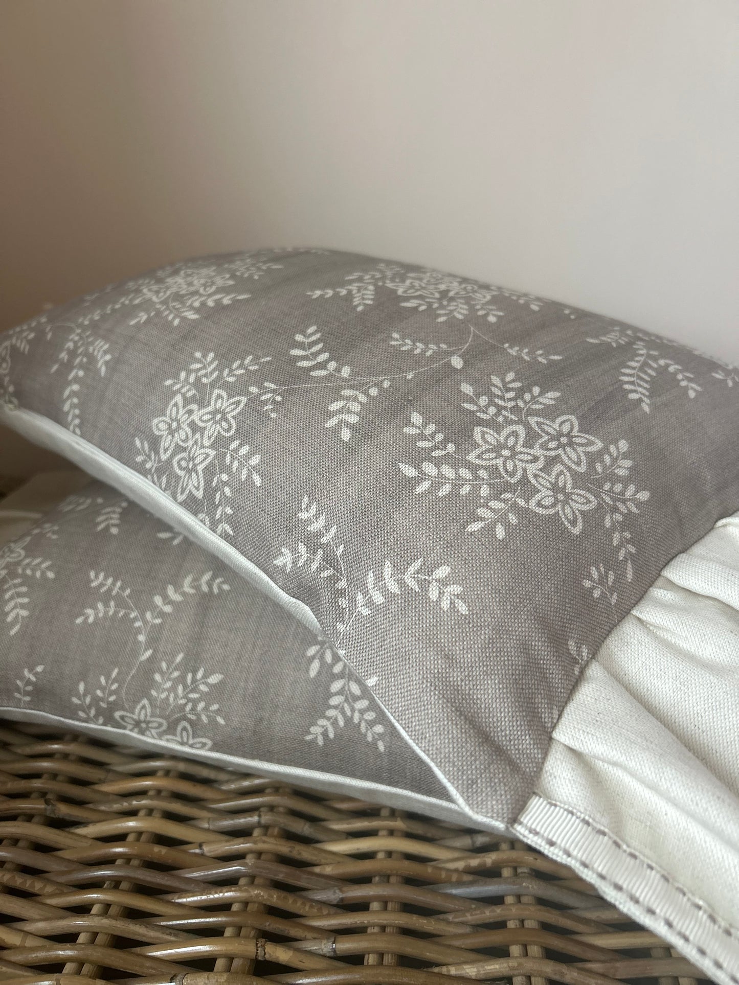 Sarah Hardaker Floral French Grey Frilled Linen Cushion Cover