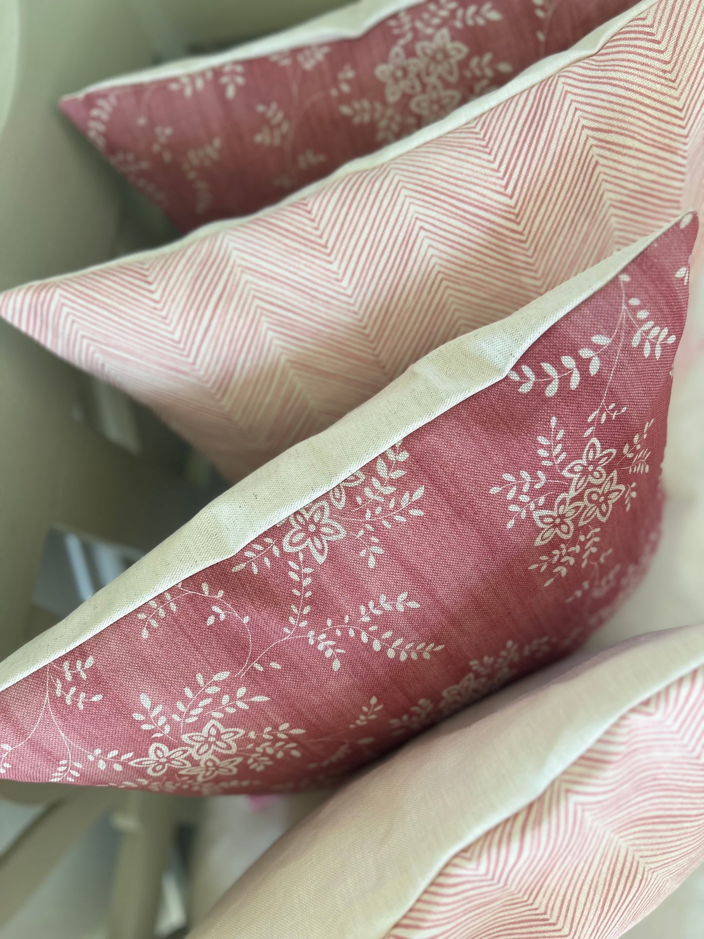 Soft Red Floral Sarah Hardaker Linen Cushion Cover