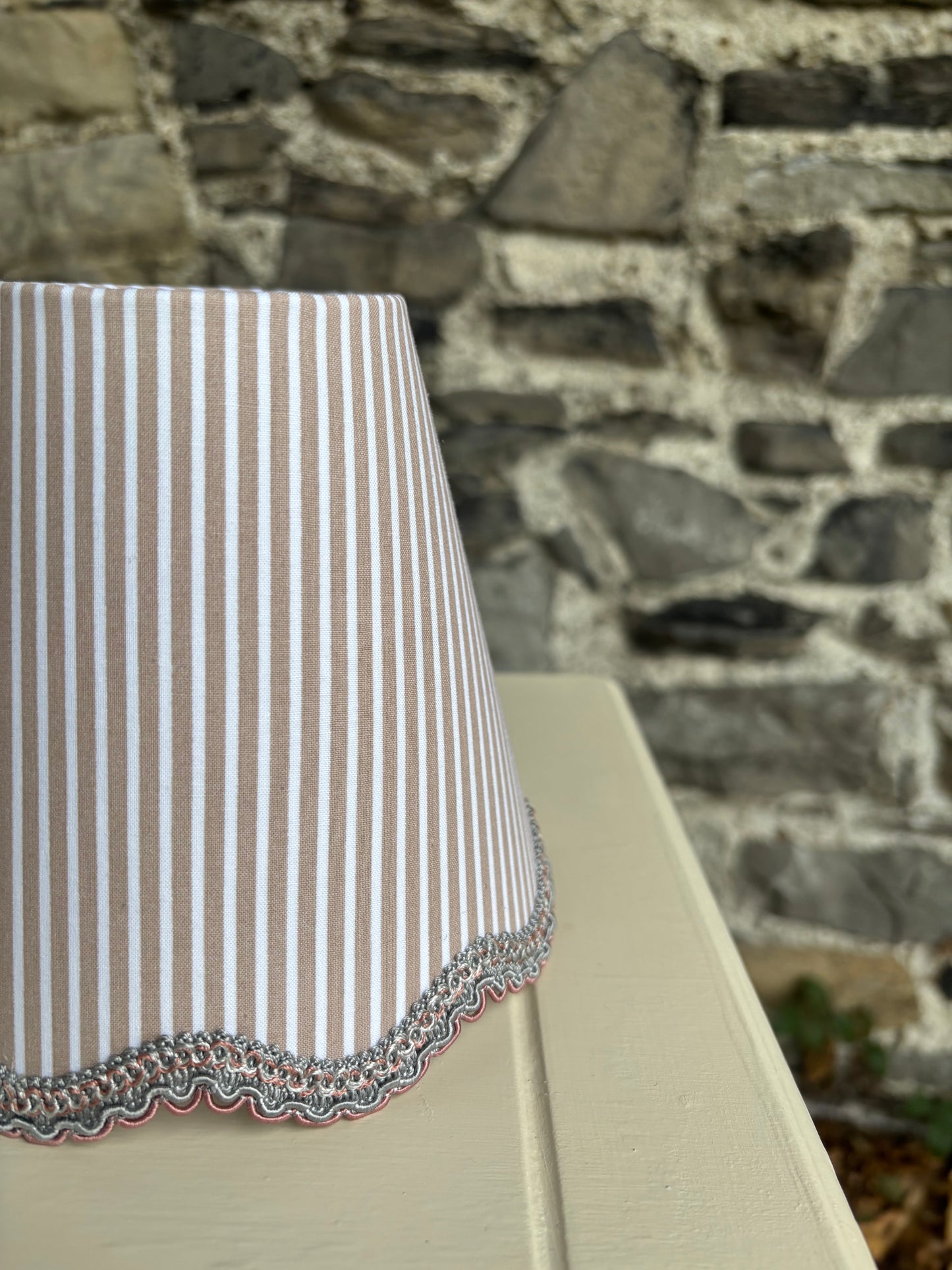 Dark Taupe Ticking Stripe Scalloped Shade