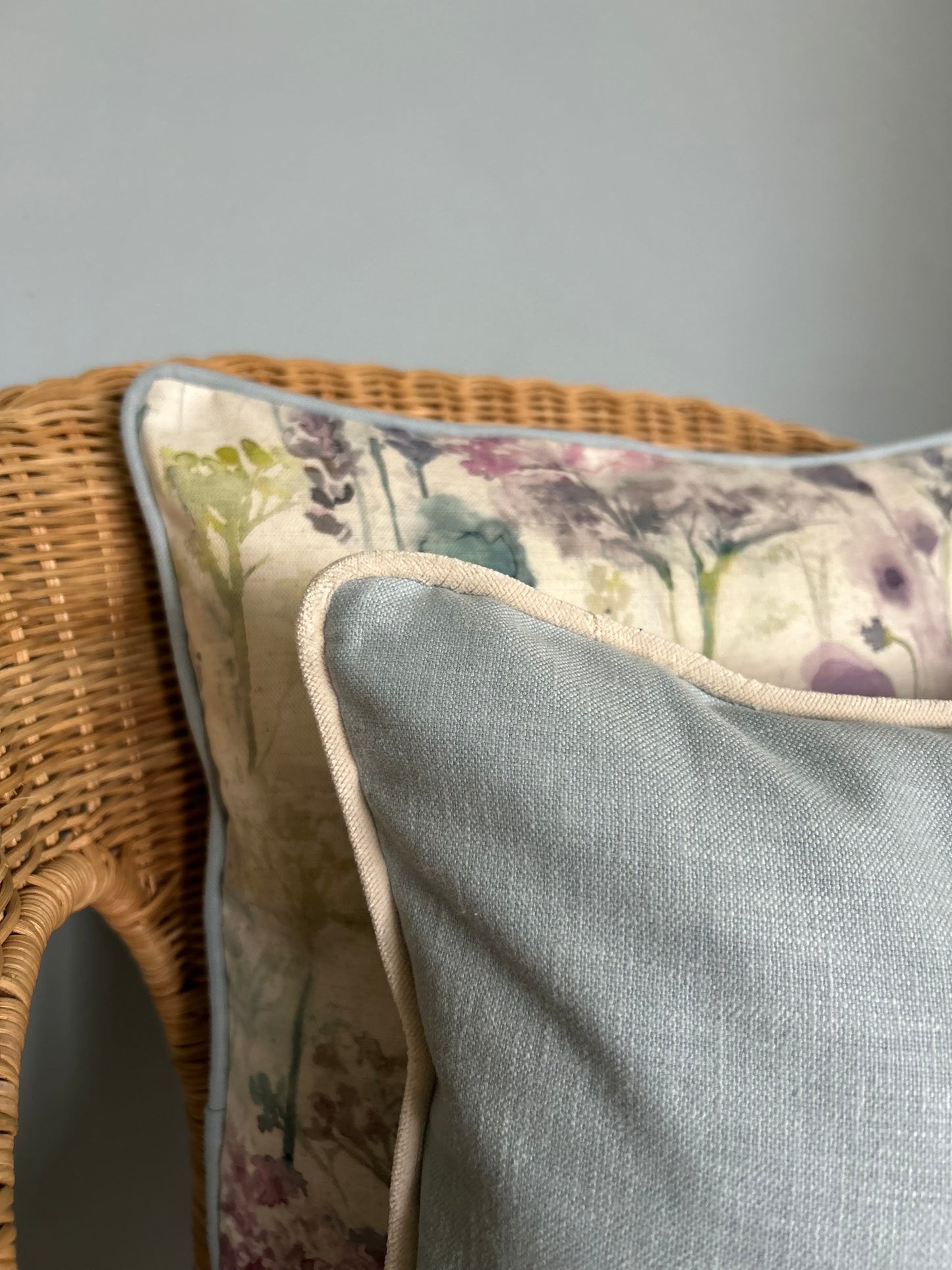 Mid Blue With Stone Velvet Piping Cushion Cover