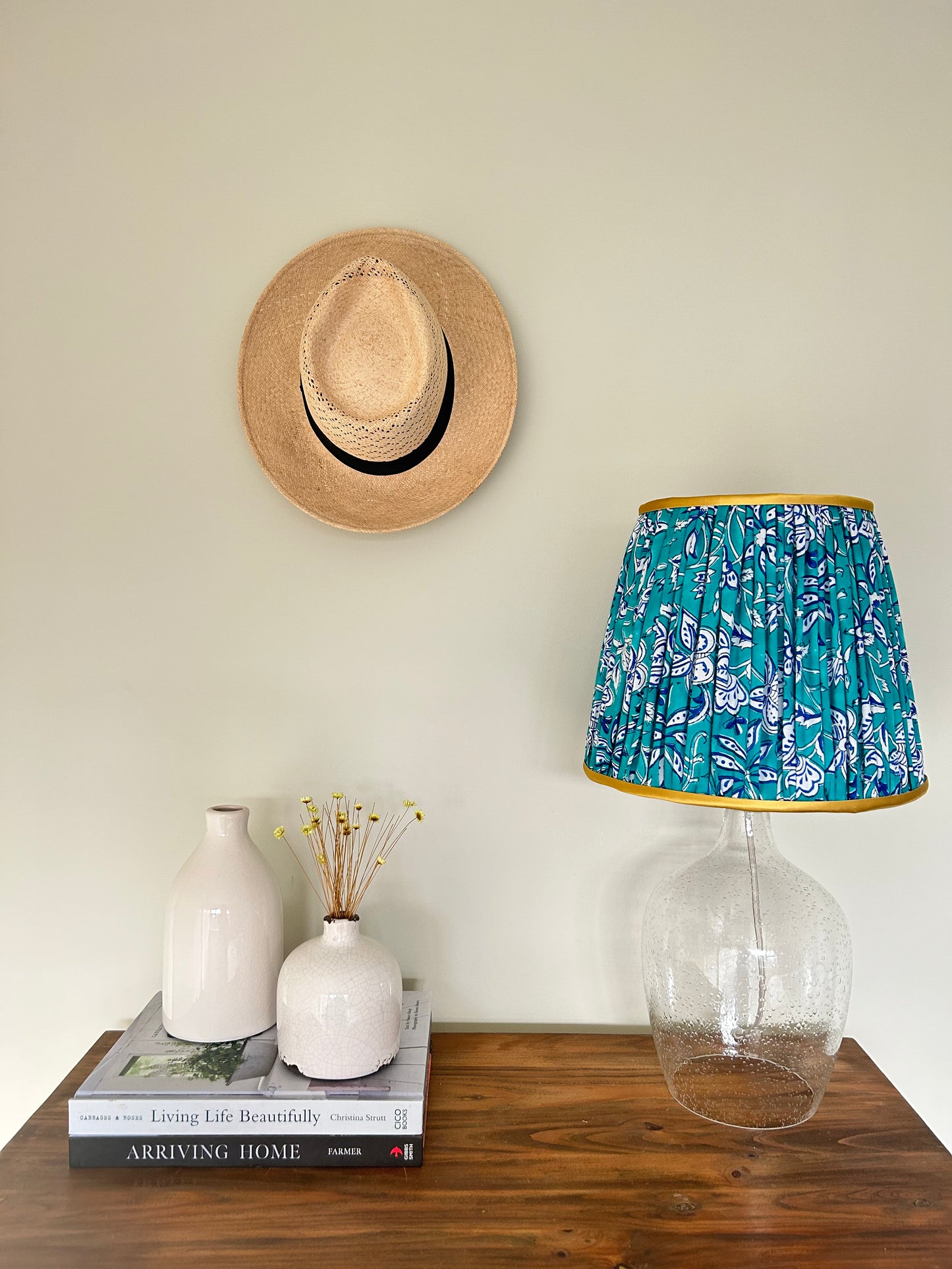 Floral Green And Mustard Indian Print Gathered Soft Lampshade