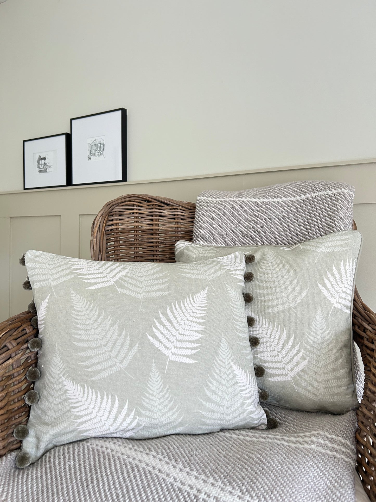Meg Morton Soft Green Fern with Natural Linen Cushion Cover