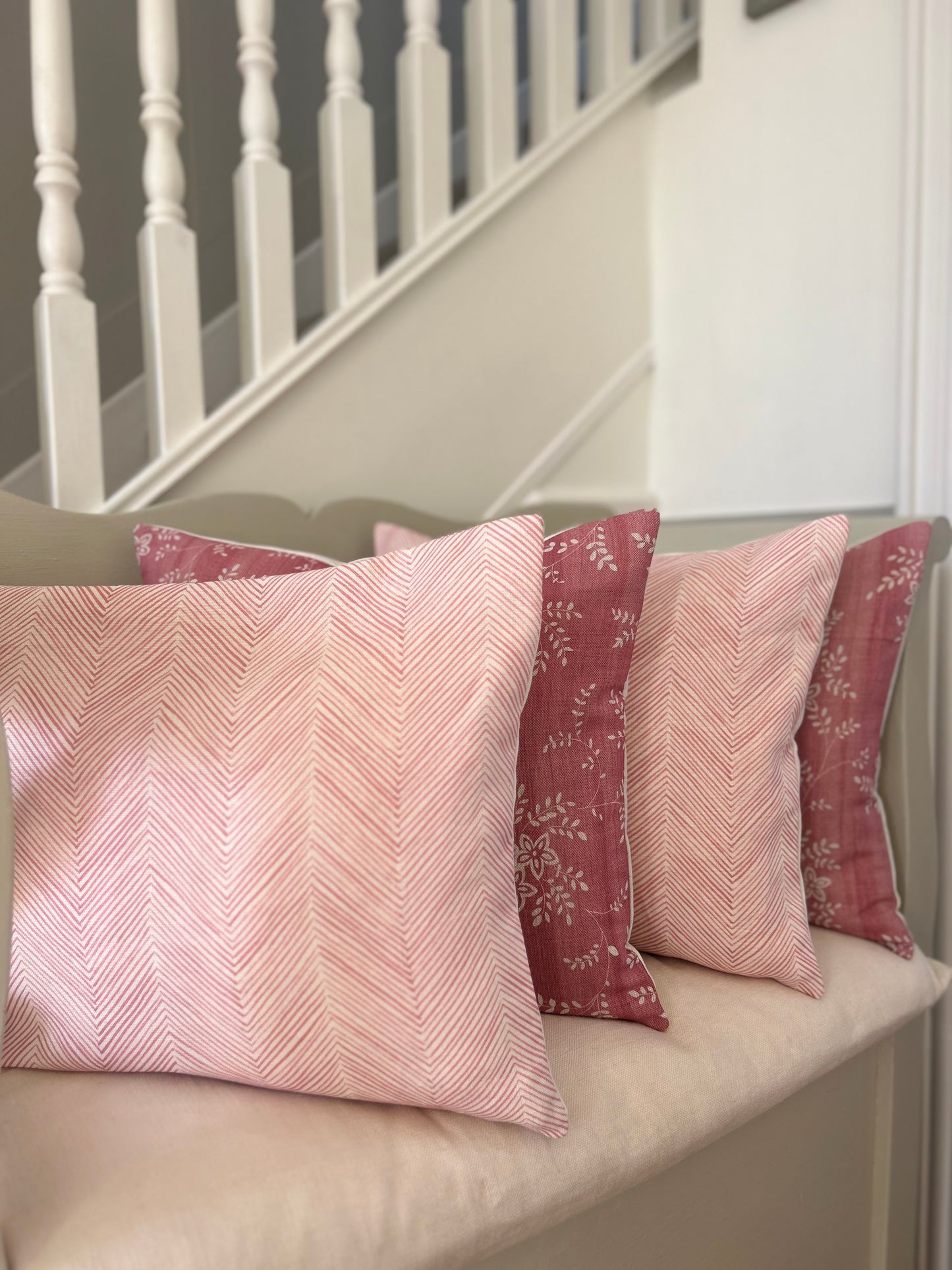 Soft Red Floral Sarah Hardaker Linen Cushion Cover