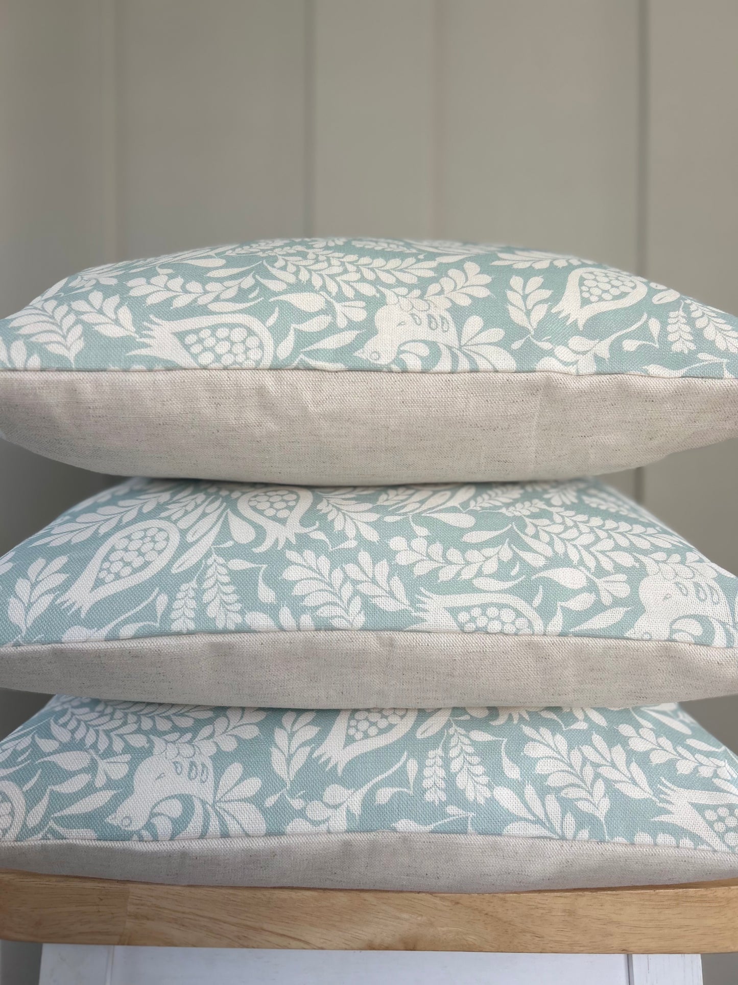 Charlotte Gaisford Linen Cushion Cover Light Blue and Ivory