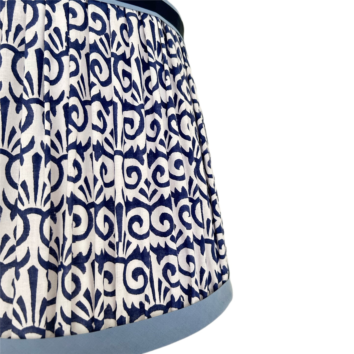 Pleated Blue & White Indian Print Large Soft Lampshade