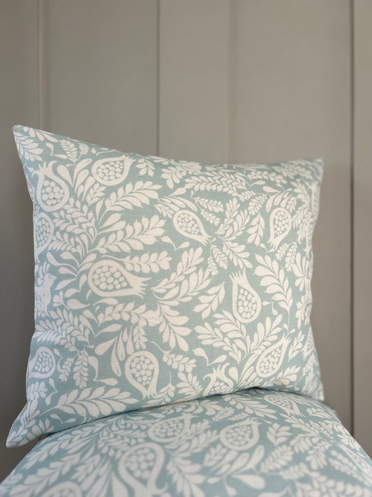 Charlotte Gaisford Linen Cushion Cover Light Blue and Ivory