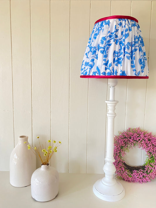 Blue and Fuchsia Indian Block Print Gathered Soft Lampshade