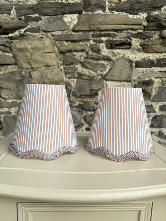 Dark Taupe Ticking Stripe Scalloped Shade