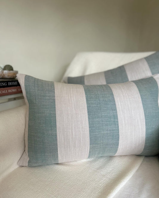 Soft Green and Stone Block Stripe Extra Large Cushion Cover