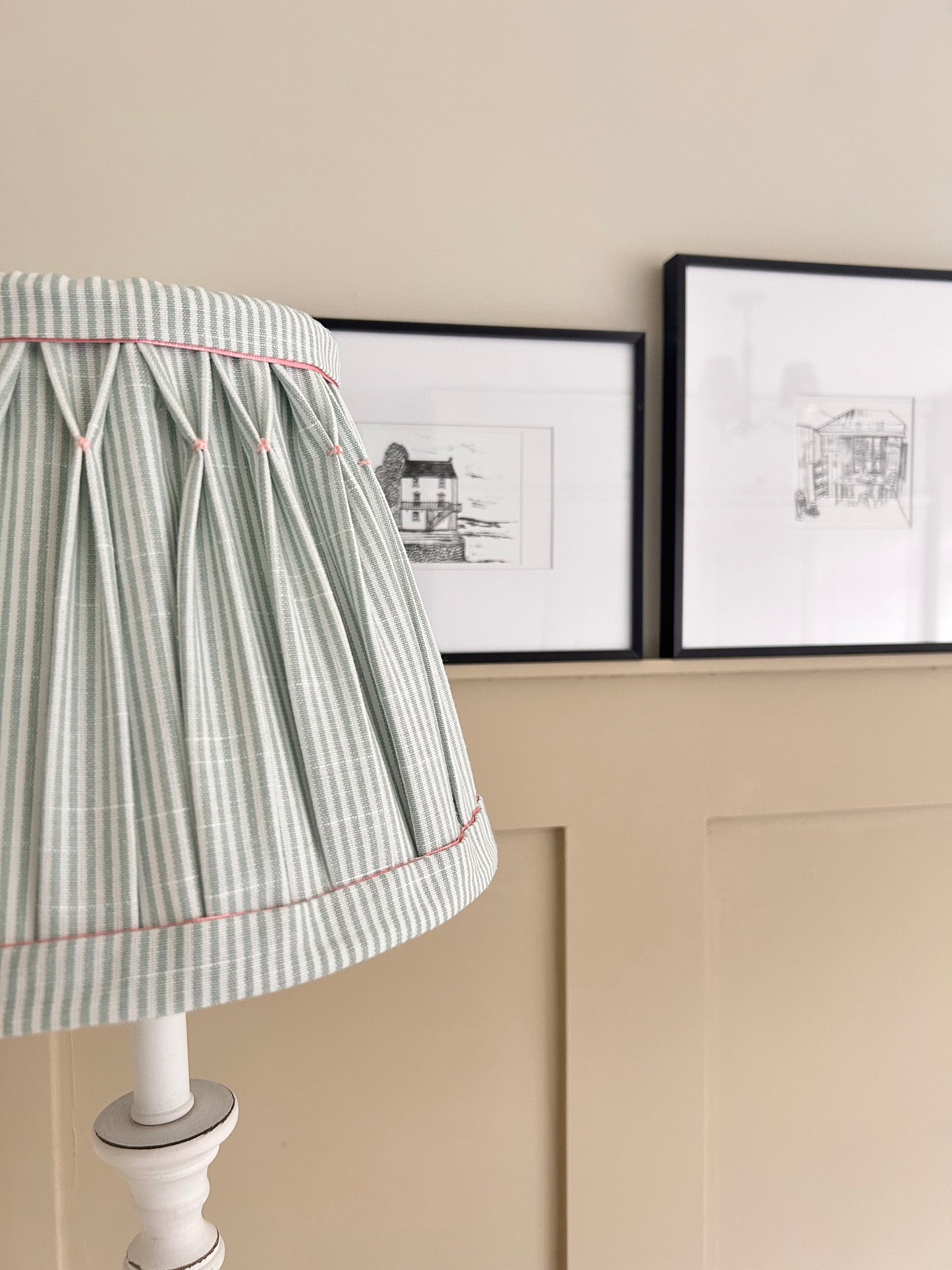Duck Egg Stripe Box Pleat French Knot Soft Lampshade