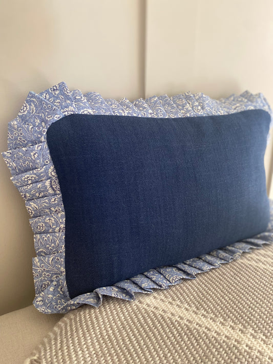 Hand Pleated Blue Floral Cushion
