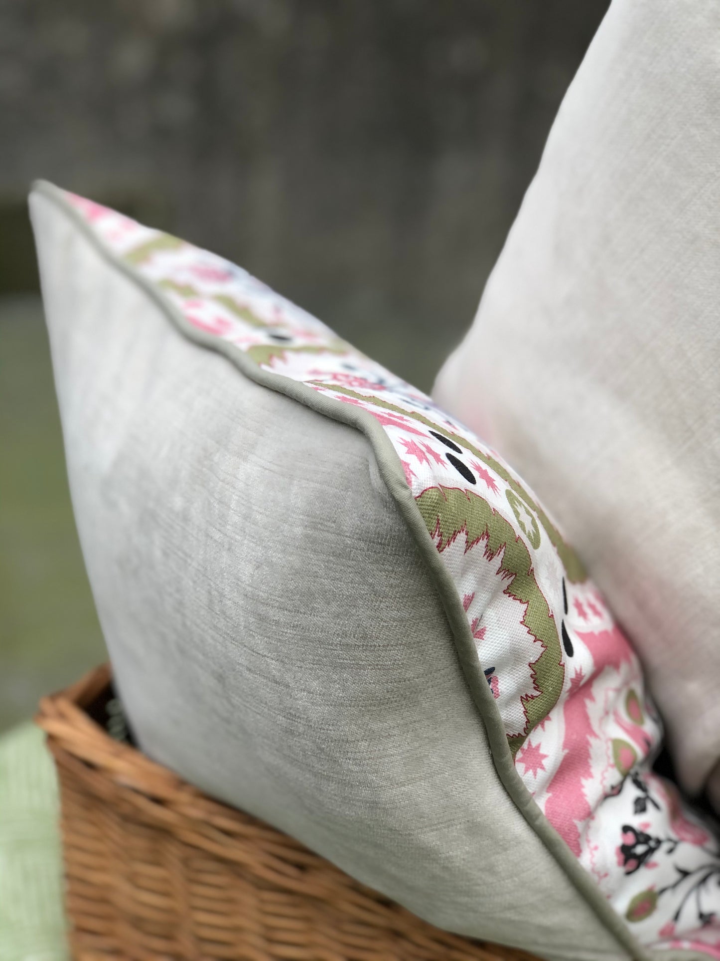 Charlotte Gaisford Pink and Olive Cushion Cover